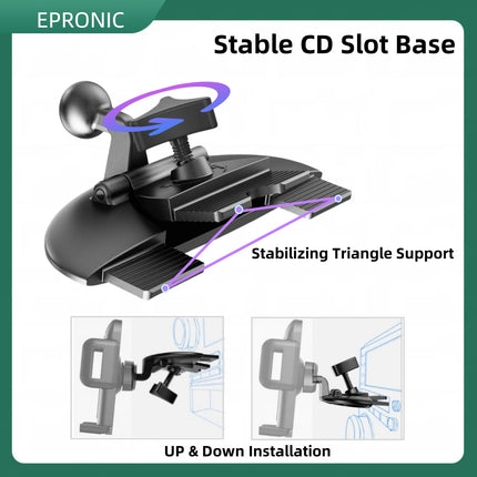 Epronic kaasaskantav GPS-kinnitus, 17,2 mm kuuliga adapter CD-pesaga telefonihoidikule, reguleeritav kinnitus autole