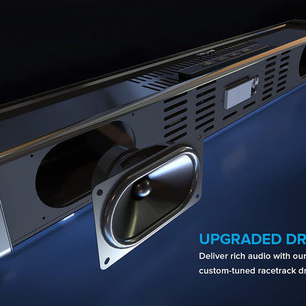Creative Stage 360 ​​​​2.1 heliriba subwooferiga teleri, arvuti ja lauaarvuti jaoks, millel on Dolby Atmos, ruumiline heli, HDMI ARC/2.0, Bluetooth, optiline sisend ja IR-kaugjuhtimispult.