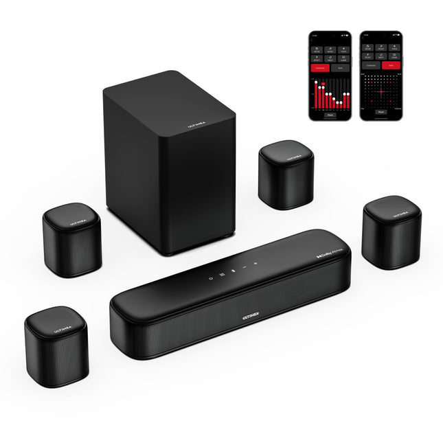 ULTIMEA 7.1-kanaliline Dolby Atmose heliriba, 3D ruumilise heli süsteem kodukinole 4 ruumilise heli kõlariga, rakendus, kodukino helisüsteem, teleri heliriba subwooferiga, HDMI eARC, Bluetooth 5.3, Aura A60