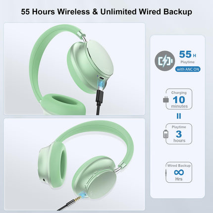 T-fun NC35 hübriidkõrvaklapid aktiivse mürasummutusega, juhtmevabad ruumilise heliga kõrvaklapid, läbipaistvusrežiim, Bluetooth 5.3, ekvalaiser rakenduse kaudu, 55 tundi mänguaega reisimiseks/tööks
