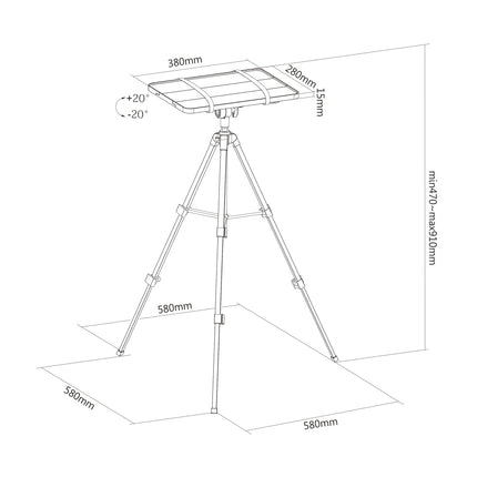 PureMounts® projektorialus, kerge ja kokkupandav projektori statiiv, kandevõime kuni 6 kg, mobiilne projektorialus, must