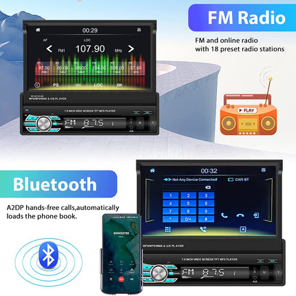 Podofo autoraadio 1 DIN Apple Carplay ja Android Autoga, 7-tollise ekraaniga autoraadio Bluetooth Handsfree/FM-raadio/SWC/peegliühenduse/USB + tahavaatekaameraga