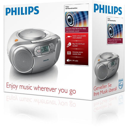 Philips AZ127/12 CD-helimasin, kaasaskantav CD-mängija (FM-raadio, CD, kassettmakk, dünaamiline bassivõimendi, helisisend) hõbedane