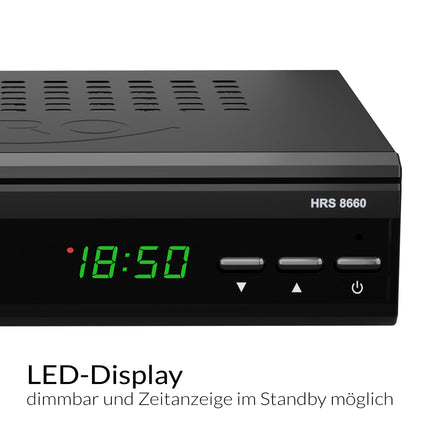 XORO HRS 8659 - digitaalne DVB-S2 HDTV satelliitvastuvõtja, HDMI ja SCART ühendus, toetab Unicable'i, digitaalset heliväljundit, USB 2.0 meediapleierit