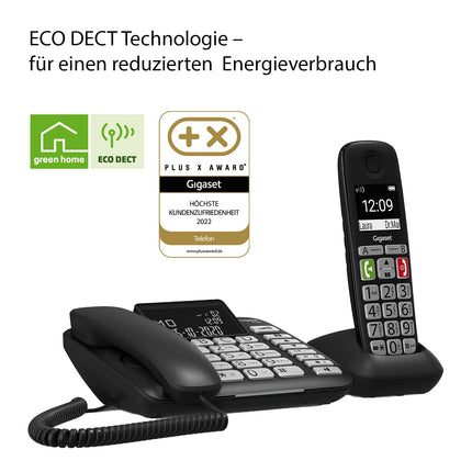 Gigaset DL780 Plus juhtmega telefoni ja telefoni komplekt, eriti valju kuulamine, kuuldeaparaatidega ühilduv, jagatud telefoniraamat, must