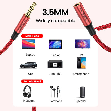 MOSWAG 3,5 mm isas-naissoost pikenduskaabel mikrofoniga stereoheli adapteriga, nailonist punutud, ühildub kodu-/autostereode, nutitelefonide, kõrvaklappide, tahvelarvutite, meediapleierite ja muuga.
