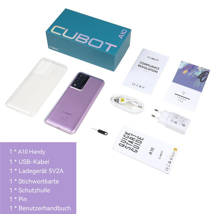 CUBOT A10 mobiiltelefon ilma lepinguta, 12 GB + 128 GB / 1 TB laiendatav, Android 14 nutitelefon, 6,56-tolline ekraan, 5100 mAh aku, 48 MP põhikaamera, kaheksatuumaline protsessor, kahekordne 4G SIM-kaart, OTG, Face ID, GPS, lilla