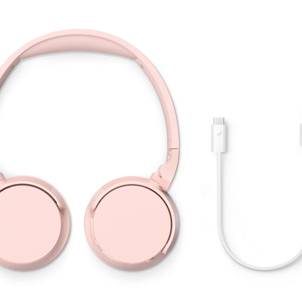 PHILIPS TAH4209PK kerged kõrvapealsed juhtmevabad Bluetooth-kõrvaklapid passiivse mürasummutusega – 55 tundi mänguaega, selged kõned, dünaamiline bass, 2 tundi USB-C laadimist – roosa