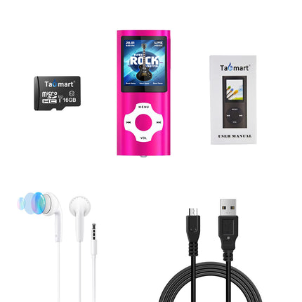 MP3-mängija 32 GB MicroSD-mälukaardiga, Tabmart MP4 muusikapleier, mis toetab audiopleierit, meediapleierit, FM-raadiot, e-raamatuid, pika akueaga, 1,81-tolline värviline ekraan, muusikapleier, punane