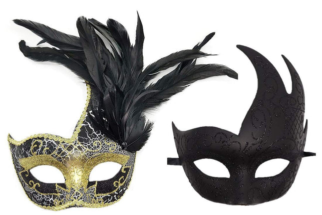 Awlsyj paaride maski- ja sulgedest mask, Veneetsia peomask, karnevali ja halloweeni kostüümid (must lakitud)