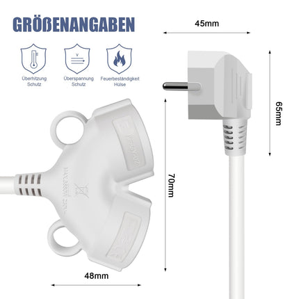 EXTRASTAR topeltpistikuga pikendusjuhe 15M, topeltpesa sisekasutuseks, lapsekaitsega pistiku ja konksuga, 16A/250V, valge