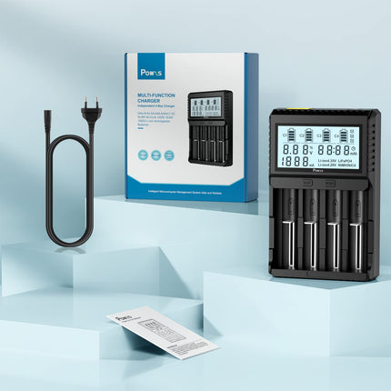 POWXS universaalne akulaadija, 18650 akulaadija testimisfunktsioonidega, LCD-ekraaniga akulaadija liitiumioonakudele, liitium IMR NI-MH NI-Cd AA AAA C 26650 21700 18650 16340 14500 10440 RCR123