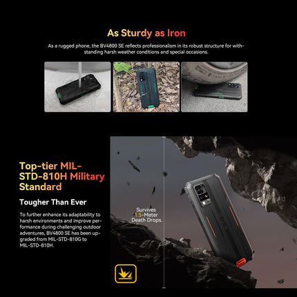 Blackview Android 15 Outdoor Smartphone Unlocked BV4800SE, 12GB+64GB(2TB Expansion), 6.56'' HD+, 16MP+8MP Camera, Dual-SIM Waterproof Shockproof IP68 Smartphone, Glove Mode, GPS NFC Orange