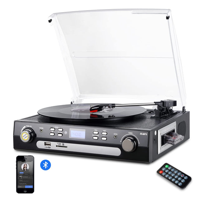 DIGI NOW! Vinil pikap Bluetooth pikap çalar Stereo hoparlörlü, pikap çalar 3 hız kademesi, kaset AM/FM raadio vinil, MP3 USB kodlaması