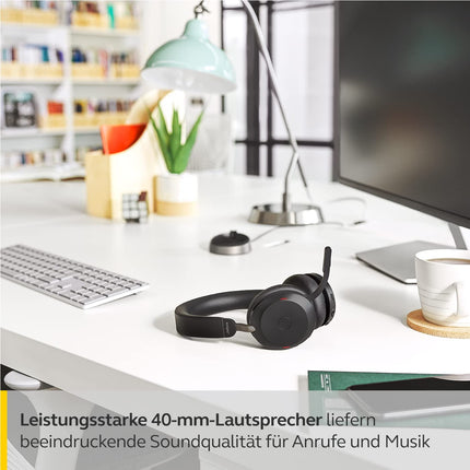 Jabra Evolve2 75 juhtmevabad arvutipeakomplektid laadimisdokiga, 8-mikrofoni tehnoloogia - kahekordse vahuga stereokõrvaklapid täiustatud aktiivse mürasummutusega, USB-C Bluetooth-adapter ja UC-ühilduvus - must