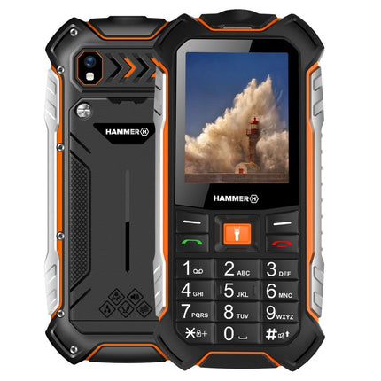 Hammer H Power LTE mobile phone without contract, 2.4-inch color display, robust, mega battery 3100 mAh, (IP68), shockproof, construction site buttons, flashlight, dual SIM, 256 MB keypad phone - black