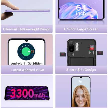 Ulefone 3G Smartphone without Contract, Note 6, 8.5mm Ultra Slim Dual-SIM Mobile Phone, 6.1'' HD+ Screen, 3-Card Slot Design, Android 11 Go, 1GB + 32GB, 2MP + 5MP Camera, Face Unlock GPS Green