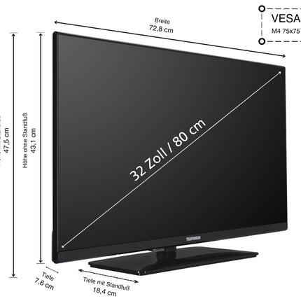 Telefunken XH32N750M 32-tolline HD-valmis LED-teler 80 cm ekraani diagonaaliga ja integreeritud kolmekordse tuuneriga, must