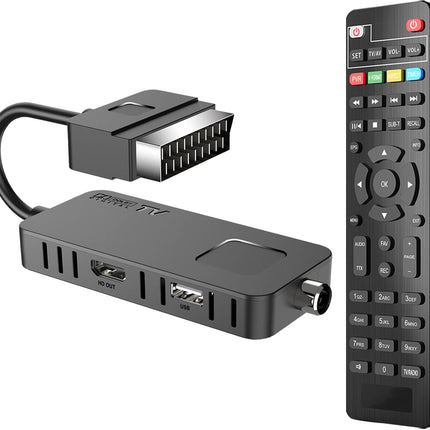 Maapealne digitaalne dekooder 2022 DVB-T2-Dcolor Full HD SCART HDMI TV Stick võtab vastu kõiki tasuta kanaleid, toetab 1080P H265 Main10 PVR USB WiFi multimeediat [sisaldab 2in1 kaugjuhtimispulti]