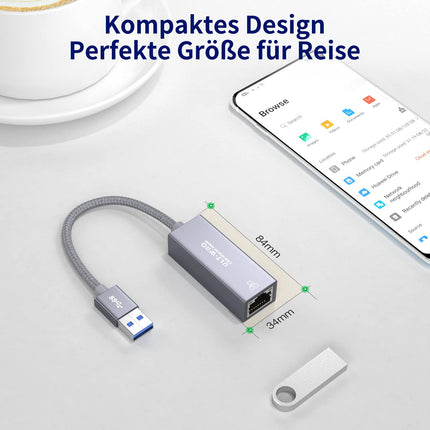 USB 2.5Gb Etherneti adapter, USB 3.0 kuni RJ45 2.5GbE LAN võrguadapter, 2500/1000/100/10 Mbps gigabaidise Etherneti internetiadapter MacOS-ile, Windowsile, Linuxile, Steam Deckile, PC-le, NAS-ile, sülearvutile, tahvelarvutile, serverile