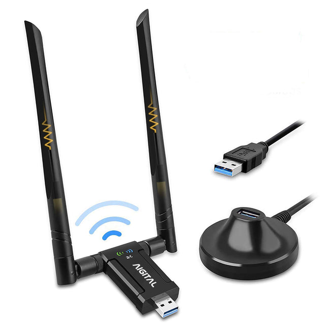 WLAN-adapter 1200Mbit/s, WLAN USB-mälupulk kahe sagedusribaga 867Mbit/s (5GHz), 300Mbit/s (2,4GHz) WLAN-vastuvõtja 2*5dBi antenni ja USB 3.0 dokkimisjaamaga 65cm kaabliga PC lauaarvutile sülearvutile Windows/Mac OS jaoks