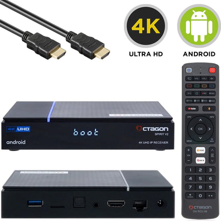 [Testi tulemused: VÄGA HEA *] Octagon Spirit PRO 4K UHD Android TV Box, kahesageduslik WiFi WLAN, Bluetooth-pult, hääljuhtimine, HDR10+, HLG, 2 GB muutmälu ja 32 GB välkmälu, TV IP-vastuvõtja, Bluetooth 5.1