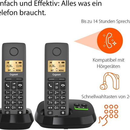 Gigaset PURE 120A Duo - 2 juhtmeta telefoni automaatvastajaga - ECO DECT - Ära sega - valgustatud ekraan - kuuldeaparaatidega ühilduv, antratsiitmust [Ühildub Saksamaal, Itaalias, Prantsusmaal, Hollandis, Belgias, Šveitsis, Austraalias]