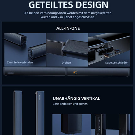 MEREDO Soundbar for TV PC Gaming Soundbar with Subwoofer 2.1CH Detachable 2-in-1 Computer Speakers USB Audio Transmission and Adjustable Bass/Treble 5 EQ - HD-ARC/BT 5.4/Optical/AUX-80cm