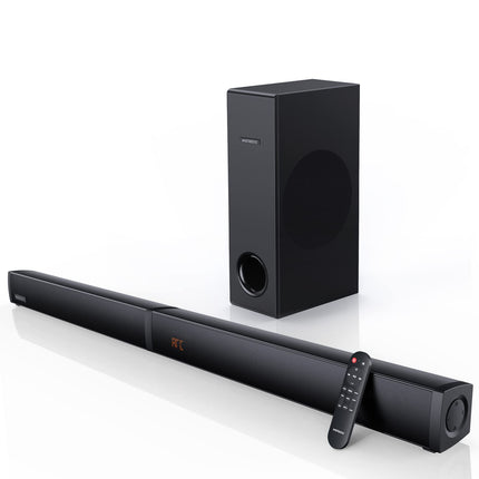 MEREDO 180W 2.1 kõlaririba 2-ühes eemaldatav kõlaririba telerile 5,25-tollise subwooferiga, toetab ARC/BT 5.0/optilist/AUX, 5 ekvalaiserit (kõrged ja bassid), 3D ruumiline heli kodukinole - 94 cm