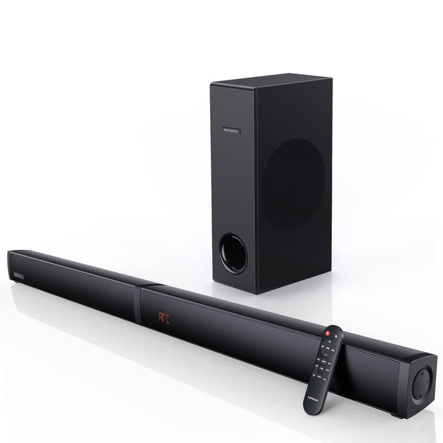 MEREDO 180W 2.1 kõlaririba 2-ühes eemaldatav kõlaririba telerile 5,25-tollise subwooferiga, toetab ARC/BT 5.0/optilist/AUX, 5 ekvalaiserit (kõrged ja bassid), 3D ruumiline heli kodukinole - 94 cm