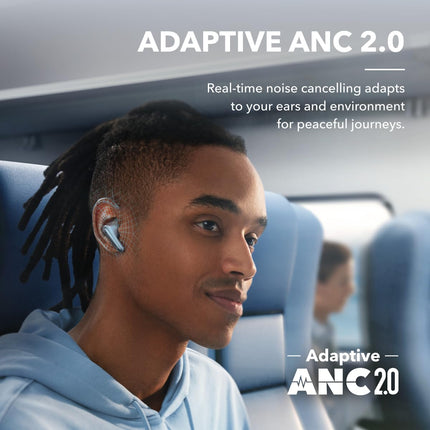 Soundcore by Anker Liberty 4 NC juhtmevabad mürasummutavad kõrvaklapid, 98,5% mürasummutus, adaptiivne mürasummutus kõrvadele ja ümbrusele, kõrglahutusega heli, 50H taasesitus (helesinine)