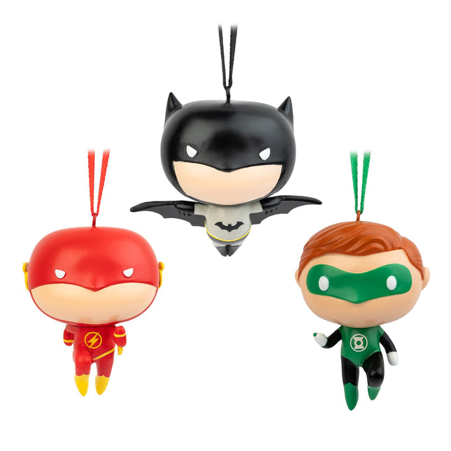Grupo Erik jõulupuu kaunistusfiguuride komplekt DC Comics Batman, Flash ja Green Lantern - 3 jõuluripatsit Jõulupuu kaunistused - kuusepuu kaunistusfiguurid DC Comicsi ametlik kaubaartiklid