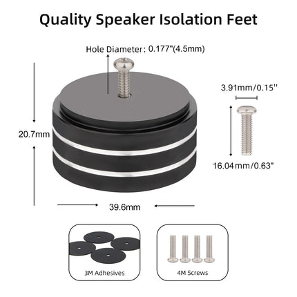 Speaker Shock Absorber Feet YuanYong 40x20mm Speaker Isolation Feet with 3M Adhesive, Speaker Spikes Non-Slip Rubber Rings for Audio, Speakers, Subwoofer, Home Theater 4 Pieces (Black)