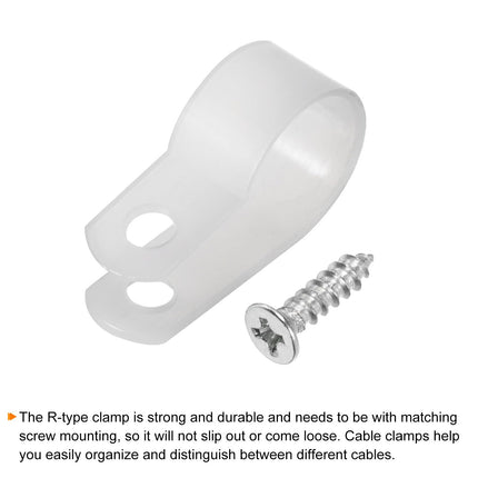 QUARKZMAN R-Type Cable Clip Wire Clamp, 16mm 0.63 inch Nylon Screw Fastening Cable Tie Clips with Screws White for Cable Management Pack of 200