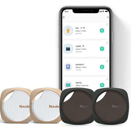 Focus Key Finder, Bluetooth Tracker, Item Finder with Keychain for Gifts, Keys, Pet Purses or Backpacks and Tablets, 4 Pack, White and Black