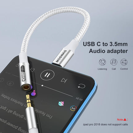 MOSWAG USB Type-C - 3,5 mm kõrvaklapipesa adapter, audio USB C - Aux adapter iPhone 16 Pro Max/16 Pro/16 Plus/16/15 Pro/15, Samsung Galaxy S24 S23 S22 S21 S20, Huawei, Pixel, iPad ja muu jaoks