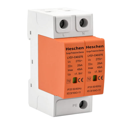 Hescheni ülepingekaitseseade, LYD1-C40/275, 2P 275V 20KA tulekindel madalpingepiirik, 35 mm DIN-rööpale kinnitatav