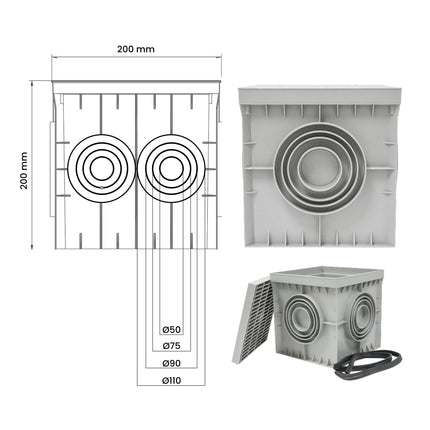 Inspection Chute Control Waterproof electrical floor box gray square with blind cover inlet manhole sewer shaft yard drain