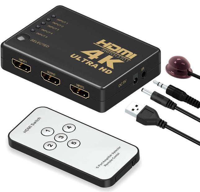 HDMI-lüliti | HDMI-lüliti 4K | HDMI-jaotur 1 kuni 3 koos 4K/1080P/3D-toega Xbox/PS3/PS4/TV/Roku/Fire TV/Blu-Ray DVD-mängija jaoks (5 x sisendit / 1 x väljundit)