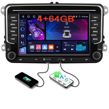 4+64GB Android Car Radio for VW Golf 5 Golf 6 Skoda Polo Passat Tiguan Touran Wireless Carplay Android Auto, 7" Screen Bluetooth Car Radio Navigation Rear View Camera WiFi FM RDS Radio SWC