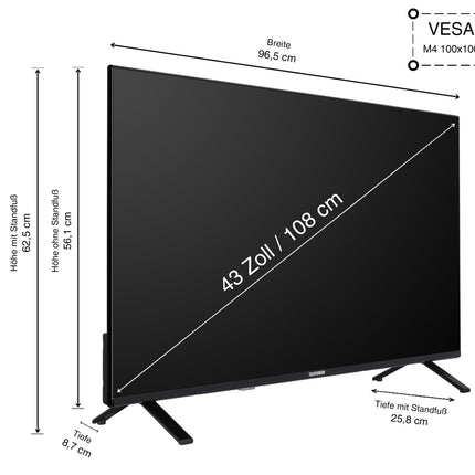 Telefunken QLED-teler, 43-tolline TiVo-toega nutiteler (4K UHD, HDR Dolby Vision, Dolby Atmos, kolmekordne tuuner, 6 kuud HD+ kaasas) QU43TO750S