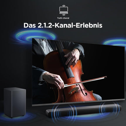 TCL S55HE 2.1-kanaliga Dolby Atmos kõlaririba, maksimaalne võimsus 220 W kahekordse bassisüsteemiga, DTS Virtual X tugi, HDMI eARC ja Bluetooth 5.3, kõlaririba juhtmevaba subwooferiga, kodukino