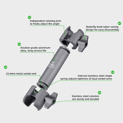 FANAUE Dual Socket Arm, Medium Arm, Compatible, Full Length 15 cm, Size B Ball Components for RAM Mounts (DA-150PRO)