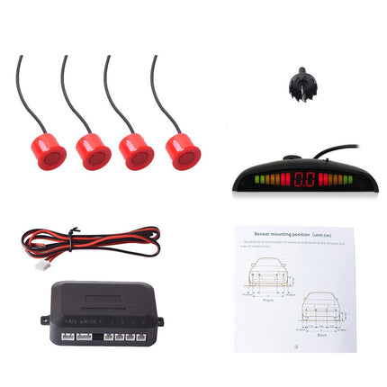 CoCar Car Reversing Alarm Parking Aid 4 Sensors Parking Assistant Parking System PDC + LED Displays + Acoustic Warning - Red