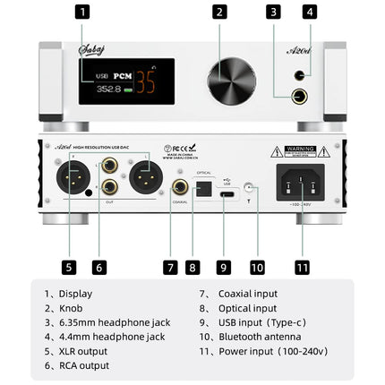 Sabaj A20d 2022 versioon ES9038PRO kõrglahutusega tasakaalustatud heli DAC XLR kuni 4,0 Vrms kõrvaklapivõimendi XMOS XU216 tugi LDAC apt-x HD DSD512 MQA USB/optiline/koaksiaal/Bluetooth