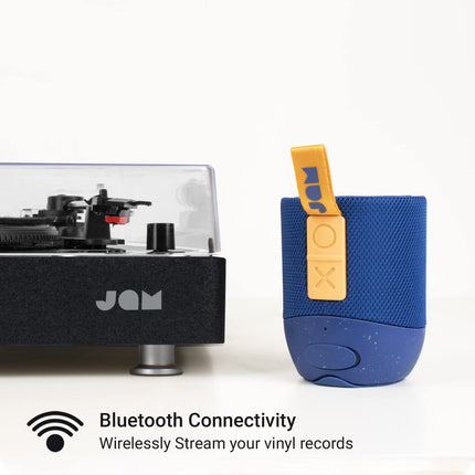 JAM Spun Out Turntable Bluetooth - Record Player, 3-Speed ​​Vinyl Player, Record Player with Dust Cover, Headphone Jack, Aux-In, Vinyl to MP3 Conversion, Black