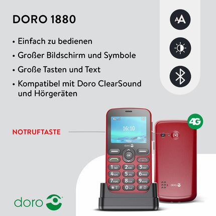 Doro 1880 punane ilma SIM-lukuta, ilma brändinguta