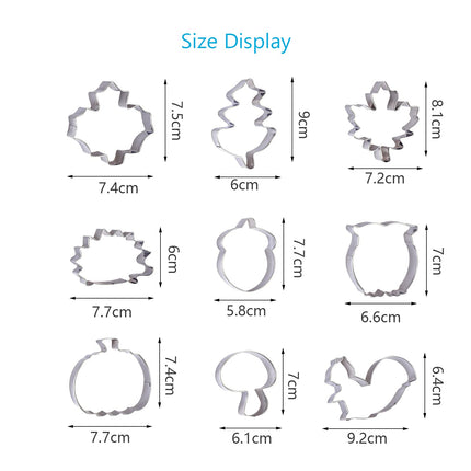 WEDNOK 9pcs Autumn Cookie Cutters Thanksgiving Cookie Cutters Leaves Cookie Cutters Stainless Steel DIY Cookie Cutters with Maple Leaf Oak Leaf Squirrel Acorn Hedgehog Pumpkin for Cookie Fondant Baking