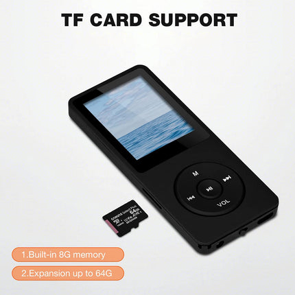 MP3/MP4 Player, Lychee Upgrade, 8 GB Digital Music Player, Portable HiFi Sound with Video/Voice Recording/FM Radio/E-Book Reader, Supports up to 64 GB (Black)