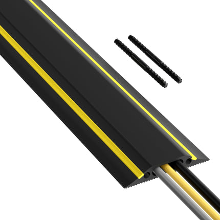 D-Line floor cable bridge FC83H with plug connection, floor cable duct, modular manufactured hose bridge suitable floor cable cover, floor cable duct 83x14mm wide, 1.8m long black/yellow